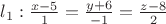 $l_1: \frac {x-5} 1 =  \frac {y+6} {-1} =  \frac {z-8} 2$