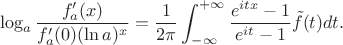 $$\log_a \frac{f'_a(x)}{f'_a(0)(\ln a)^{x}} = \frac1{2\pi}\int_{-\infty}^{+\infty} \frac{e^{it x}-1}{e^{it}-1}\tilde f(t)dt.$$