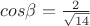 $cos\beta =\frac{2}{\sqrt{14}}$