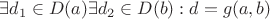 $\exists d_1 \in D(a) \exists d_2\in D(b): d = g(a, b)$