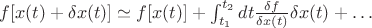$f[x(t)+\delta x(t)]\simeq f[x(t)]+\int_{t_1}^{t_2} dt \frac{\delta f}{\delta x(t)} \delta x(t)+\dots$