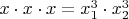 $x\cdot{x}\cdot{x}=x_1^3\cdot{x_2^3}$