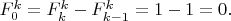 $F^k_0=F^k_k-F^k_{k-1}=1-1=0.$