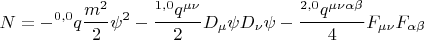 $$ N =  - {}^{0,0} q \frac {m^2} {2} \psi^2- \frac { {}^{1,0} q^{\mu \nu}}{2} D _{\mu} \psi D_{\nu} \psi - \frac { {}^{2,0} q^{\mu \nu \alpha \beta}} {4} F_{\mu \nu} F_{\alpha \beta} $$