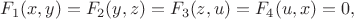 $$
F_1(x,y) = F_2(y,z) = F_3(z,u) = F_4(u,x) = 0,
$$