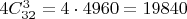 $4C^3_{32} = 4 \cdot 4960 = 19840$