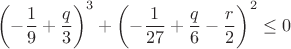 $$ \left  ( -\frac{1}{9}+\frac{q}{3}\right )^3+\left (-\frac{1}{27}+\frac{q}{6}-\frac{r}{2} \right )^2 \le 0 $$