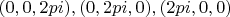 $(0, 0, 2pi), (0, 2pi, 0), (2pi, 0, 0)$