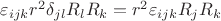 $\varepsilon_{ijk}r^2\delta_{jl}R_lR_k=r^2\varepsilon_{ijk}R_jR_k$