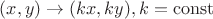 $(x,y)\to (kx,ky), k=\operatorname{const}$ $(x,y)\to (kx,ky), k=\operatorname{const}$