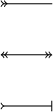 \begin{tikzpicture}
\draw [>-|] (0,0)--(1,0);
\draw [<<->>] (0,1)--(1,1);
\draw [>>-] (0,2)--(1,2);
\end{tikzpicture}