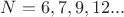 $N=6,7,9,12...$