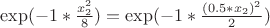 $\exp(-1*\frac{x_2^2}{8})=\exp(-1*\frac{(0.5*x_2)^2}{2})$