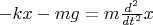 $-kx - mg = m\tfrac{d^2}{dt^2}x$