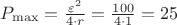 $P_{\max }  = \frac{{\varepsilon ^2 }}
{{4 \cdot r}} = \frac{{100}}
{{4 \cdot 1}} = 25Вт$