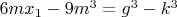 $6mx_1-9m^3=g^3-k^3$