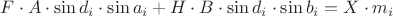 $F\cdot A\cdot\sin d_i\cdot\sin a_i + H\cdot B\cdot\sin d_i\cdot\sin b_i = X\cdot m_i$