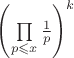 $\left(\prod\limits_{p\leqslant x}\frac{1}{p}\right)^k$ $\left(\prod\limits_{p\leqslant x}\frac{1}{p}\right)^k$