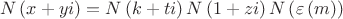 $$\[
N\left( {x + yi} \right) = N\left( {k + ti} \right)N\left( {1 + zi} \right)N\left( {\varepsilon \left( m \right)} \right)
\]$