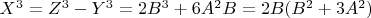 $X^3 = Z^3 - Y^3 = 2  B^3 + 6  A^2  B = 2  B  (B^2 + 3  A^2)$