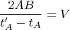 $$\dfrac{2AB}{t'_A-t_A}=V$$