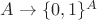 $A\to \{0, 1\}^A$