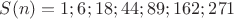 $S(n)=1; 6; 18; 44; 89; 162; 271$