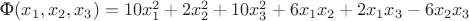 Ф$(x_1,x_2,x_3)=10x_1^2+2x_2^2+10x_3^2+6x_1x_2+2x_1x_3-6x_2x_3$