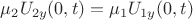 $\mu_{2} U_{2y}(0,t)=\mu_{1} U_{1y}(0,t)$