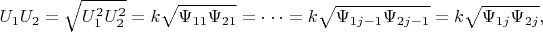 $$\[U_1 U_2  = \sqrt {U_1^2 U_2^2 }  = k\sqrt {\Psi _{11} \Psi _{21} }  =  \cdot  \cdot  \cdot  = k\sqrt {\Psi _{1j - 1} \Psi _{2j - 1} }  = k\sqrt {\Psi _{1j} \Psi _{2j} } ,\]$$