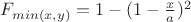 $F_{min(x,y)}=1-(1-\frac x a)^2$
