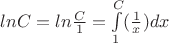 $lnC=ln\frac{C}{1}=\int\limits_{1}^{C}(\frac{1}{x})dx$