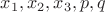 $x_1,x_2,x_3,p,q$