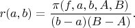 $$r(a,b)=\frac{\pi(f,a,b,A,B)}{(b-a)(B-A)}. $$