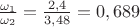 $\frac{\omega_1}{\omega_2}=\frac{2,4}{3,48}=0,689 $