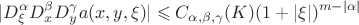 $$
  | D^{\alpha}_{\xi} D^{\beta}_{x} D^{\gamma}_{y} a(x,y,\xi) | \leqslant C_{\alpha,\beta,\gamma}(K) (1+|\xi|)^{m - |\alpha|}
$$