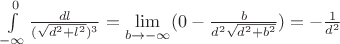 $\int\limits_{-\infty}^{0}\frac{dl}{(\sqrt{d^2+l^2})^3} = \lim\limits_{b\to -\infty}^{}(0-\frac{b}{d^2\sqrt{d^2+b^2}})=-\frac{1}{d^2}$