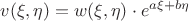 \displaystyle{v(\xi,\eta)=w(\xi,\eta)\cdot e^{a\xi+b\eta}