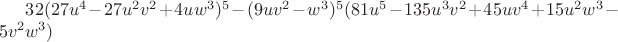$32(27u^4-27u^2v^2+4uw^3)^5-(9uv^2-w^3)^5(81u^5-135u^3v^2+45uv^4+15u^2w^3-5v^2w^3)$