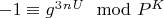 $-1\equiv g^3^n^U\mod P^K$