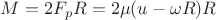 $M = 2 F_p R = 2\mu(u-\omega R)R$