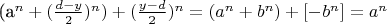 (a^n + (\frac{d - y}{2})^n) + (\frac{y - d}{2})^n = (a^n + b^n) + [- b^n] = a^n