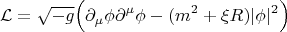 $$
\mathcal{L}=\sqrt{-g}\Big(\partial_\mu\phi\partial^\mu\phi-(m^2+\xi R)|\phi|^2\Big)
$$