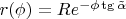 $r(\phi)=Re^{-\phi\tg\tilde\alpha}$