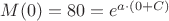$M(0) = 80 = e ^ {a \cdot (0 + C) } $