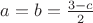 $a=b=\frac{3-c}2$