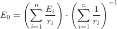 $$E_{0}=\left(\sum\limits_{i=1}^{n} \dfrac{E_{i}}{r_{i}} \right) \cdot \left(\sum\limits_{i=1}^{n} \dfrac{1}{r_{i}}\right)^{-1}$$