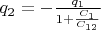 $ q_2= - \frac{q_1}{1+\frac{C_1}{C_{12}}}$