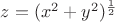 $z=(x^2+y^2)^{\frac 1 2}$