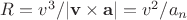 $R=v^3/|\mathbf{v} \times \mathbf{a}|=v^2/a_n$